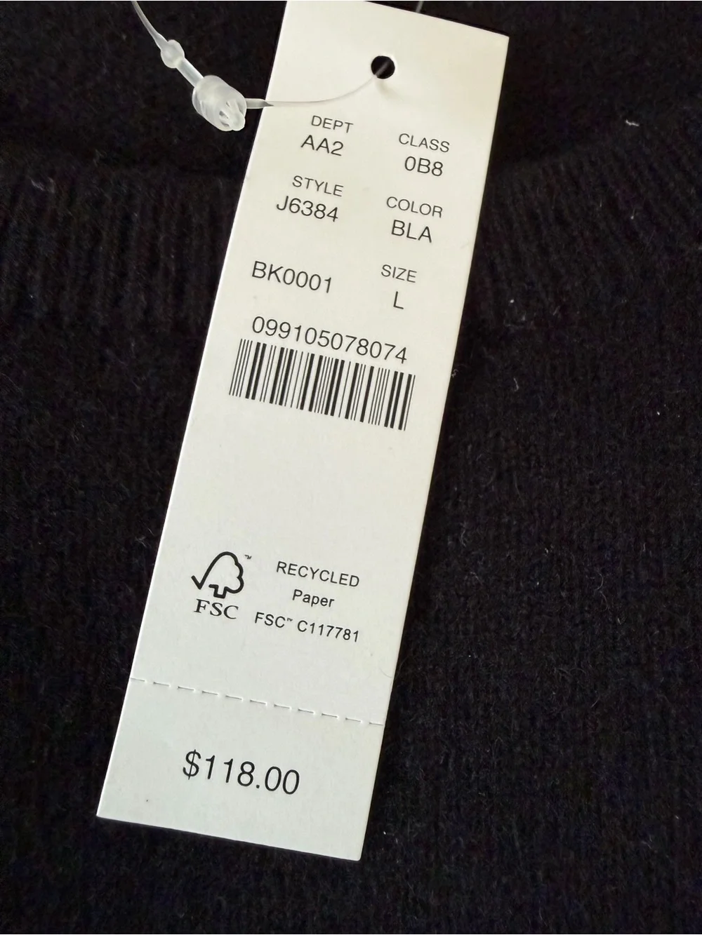 J. CREW Cashmere Sweater BLACK Crewneck In Solid Men’s Size Large L Soft New NWT